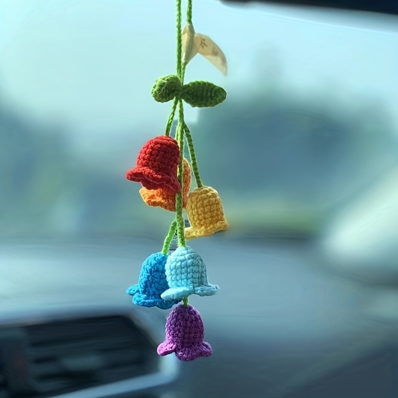 Car Accessories Mirror Hanging - 1 Stück Glockenblumen-Handgestrickter Auto-Anhänger Rückspiegel-Charm Zubehör
