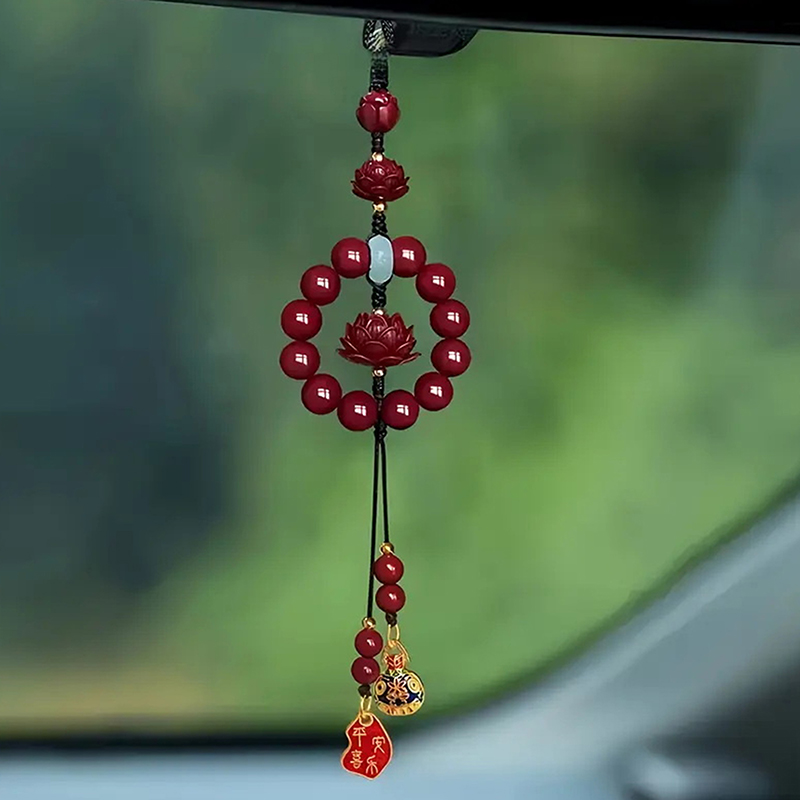 Car Accessories Evil Eye - Hochwertige Lotus-Zinnober-Autoornamente, Rückspiegelanhänger, Symbolisieren Frieden und