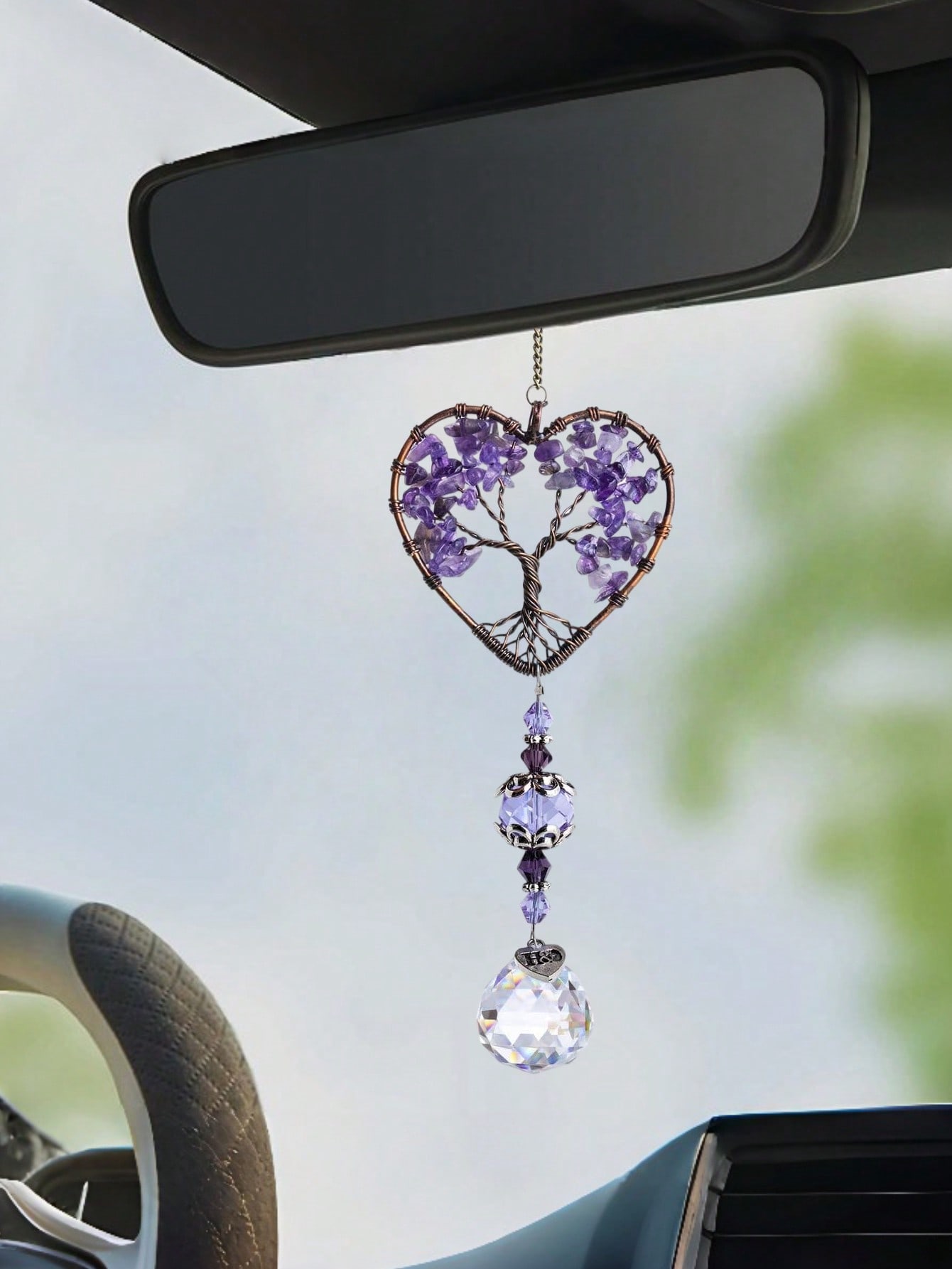 Car Accessories Evil Eye - Herz-Amethyst Baum des Lebens Auto-Ornament |