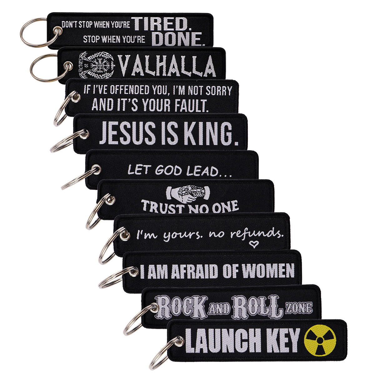 Car Accessories Quotation - Schwarzer Stickerei-Schlüsselanhänger, Rock-and-Roll-Zone, Zitate, Schlüsselanhänger für