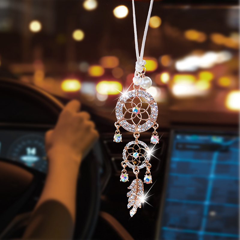 Car Accessories Evil Eye - Diamantbesetzter Traumfänger in Blumenform als Autoanhänger,