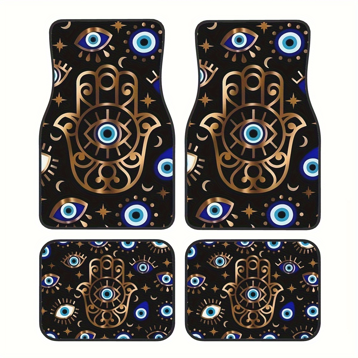Car Accessories Evil Eye - 4-teiliges Set Autofußmatten mit Böser-Blick-Muster -